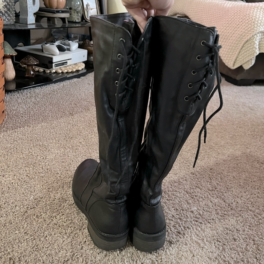 black knee high lace up riding boots